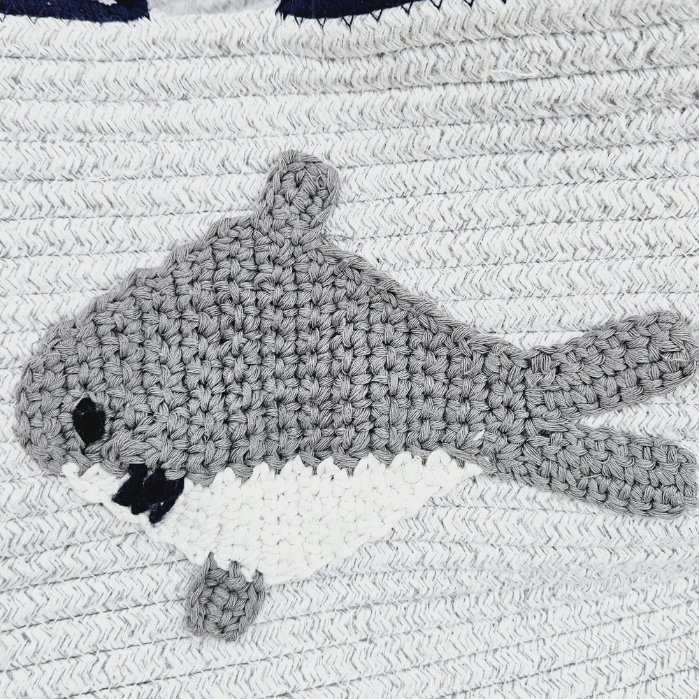 Woven Cotton Rope Shark Basket Tote Beach Bag Toy Storage Coastal